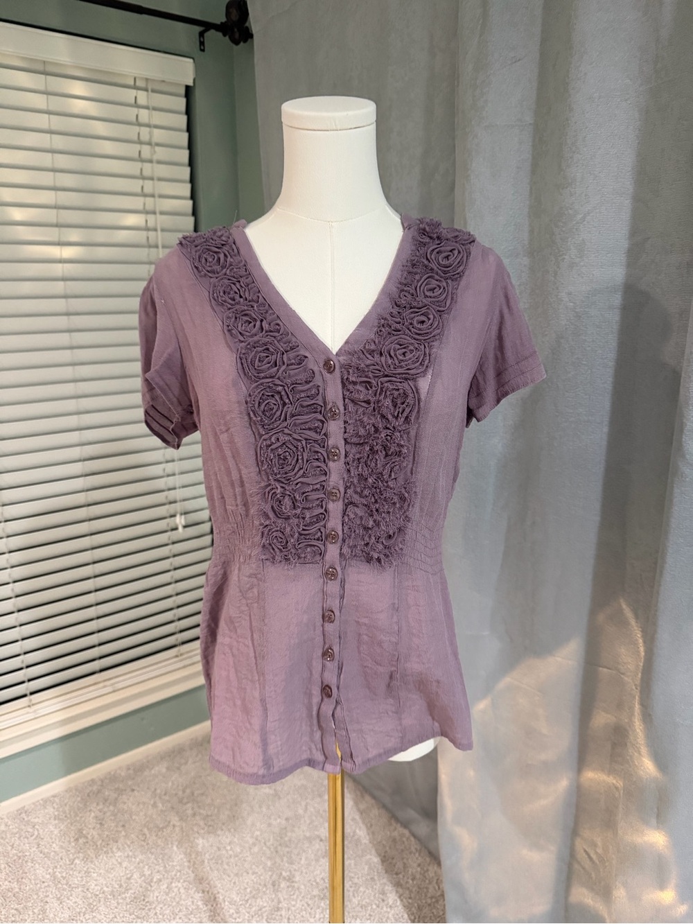 Women's Lavender Top with Rosette Trim
